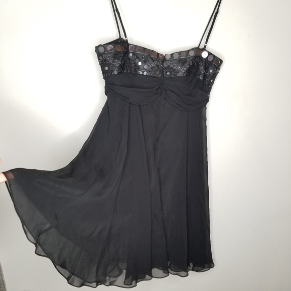 BCBGMaxAzria Silk Dress‎ Mini Chiffon Bead Sequins Cocktail Little Black Women 6 - Picture 4 of 14